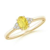 ANGARA Natural Yellow Sapphire Ring with Trio Diamond Accents in 14K Yellow Gold for Women (Size-6x4mm) | September Birthstone, Anniversary, Jewelry Gift for Women | Natural Yellow Sapphire Ring