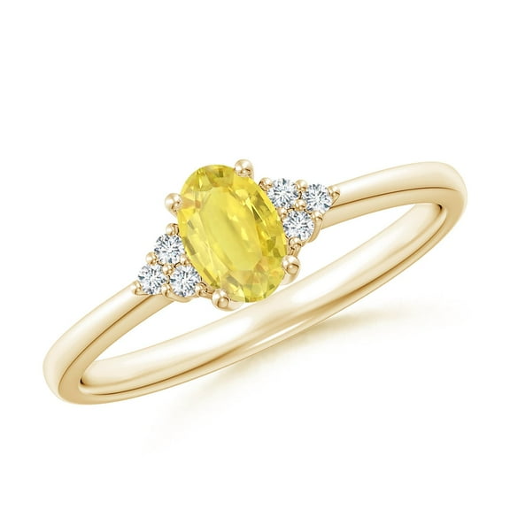 ANGARA Natural Yellow Sapphire Ring with Trio Diamond Accents in 14K Yellow Gold for Women (Size-6x4mm) | September Birthstone, Anniversary, Jewelry Gift for Women | Natural Yellow Sapphire Ring