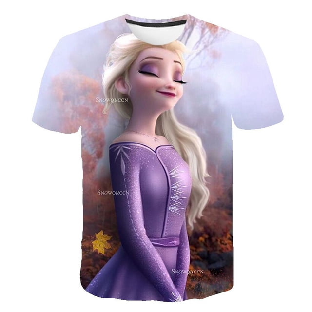 Camisetas de Frozen 2 para niñas, camisetas informales de la serie Disney, camisetas de manga corta para niños de 1 a 14 años, camisetas de dibujos animados de Harajuku Girl Elsa Anna 7T Gao Jinjia LED