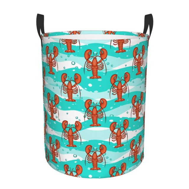 Balery Lobsters Of Turquoise Waves Cesta de ropa redonda con asas, impermeable, independiente, para ropa, juguetes, dormitorio y familia-Medium