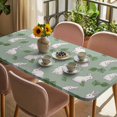 thumbnail image 3 of Cute Rabbits Table Cloths for 4 Foot Rectangle Tables, Green Farmhouse Leaves Plants Cartoon Bunny Patio Waterproof Elastic Fitted Tablecloths, Washable Rectangular Table Cover for Camping, 3 of 8