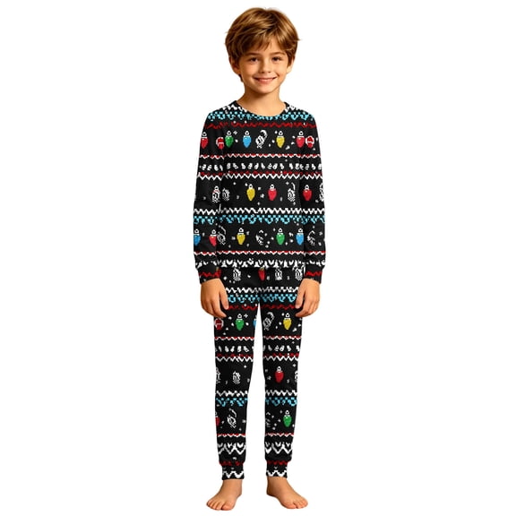 Riecok Matching Pajama Sets for Family Christmas Printed 2 Piece PJs Sleepwear Long Sleeve Top and Pant Holiday Loungewear