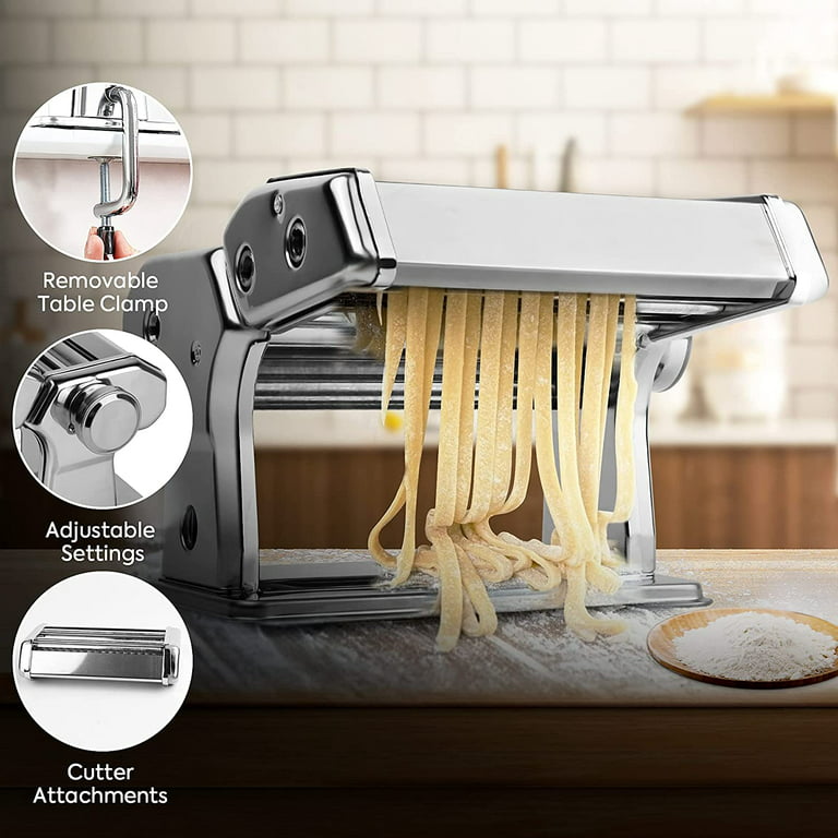 Pasta Maker Machine, Homemade Stainless Steel Manual Roller Pasta Maker  With Adjustable Thickness Settings Sturdy Noodles Cutter for Spaghetti,  Fettuccini, Lasagna or Dumpling Skins (sliver) - Yahoo Shopping