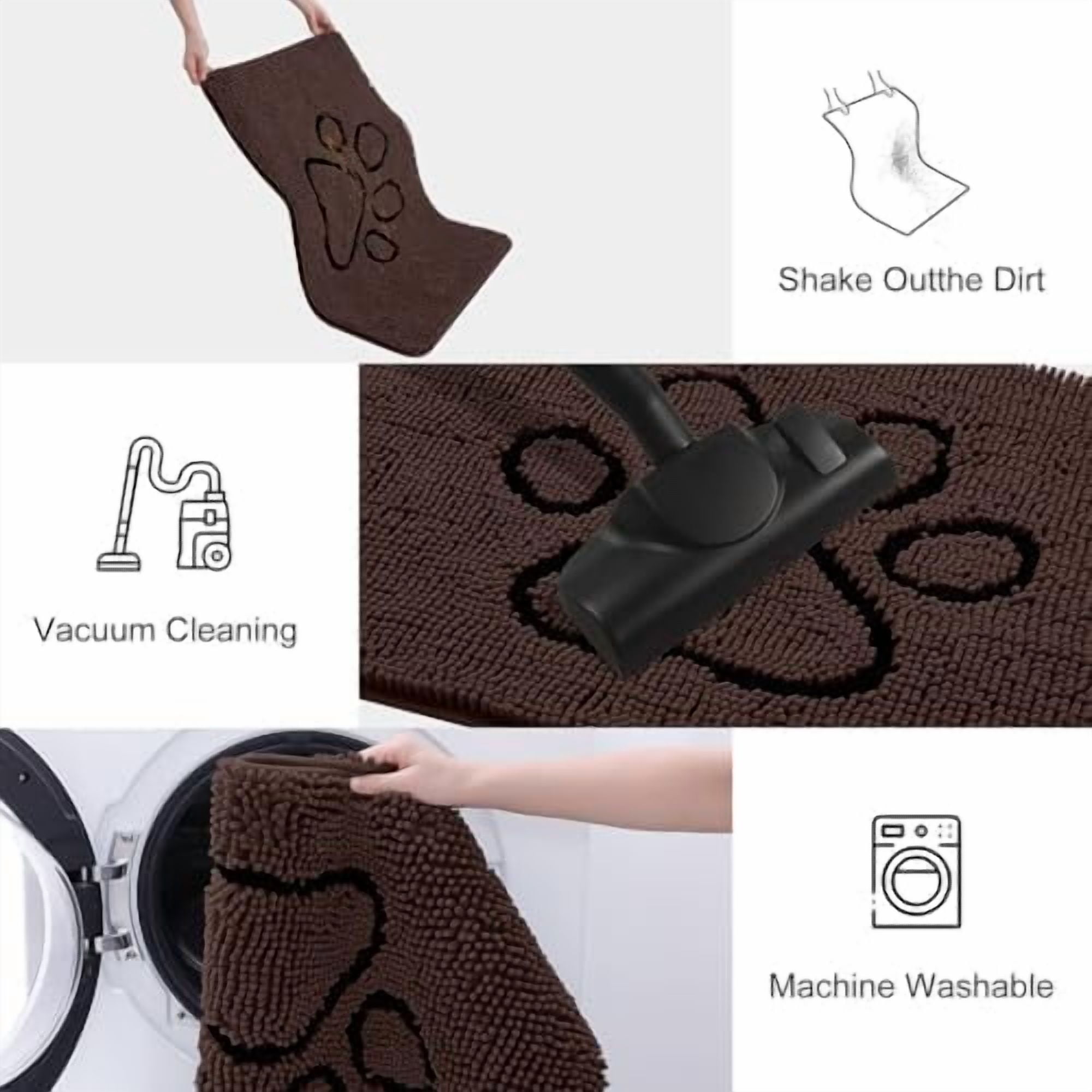 Dog Door Mat for Muddy Paws, Absorbent Dirt Trapper Non Slip Quick Dry Washable Chenille Mat for Mud Dogs, Entry Rug for Indoor and Outdoor (48x30 Inches, Brown and Black)