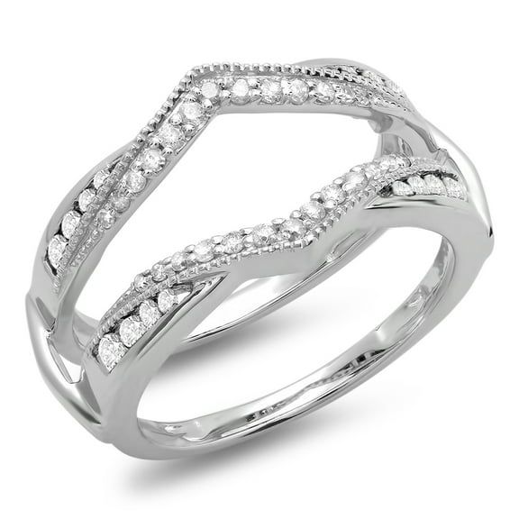 Dazzlingrock Collection 0.50 Carat (ctw) 14K Round Diamond Wedding Band Enhancer Guard Double Ring 1/2 CT, White Gold, Size 9
