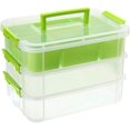 thumbnail image 1 of Caja de almacenamiento apilable de 3 niveles con bandeja dividida, contenedor de almacenamiento apilable transparente con tapa con asa y cierre de almacenamiento (verde), 1 of 5