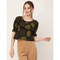 thumbnail image 2 of Moomaya Printed Cinched Waist Top, Half Sleeve Round Neck Retro Tops For Women, 2 of 9