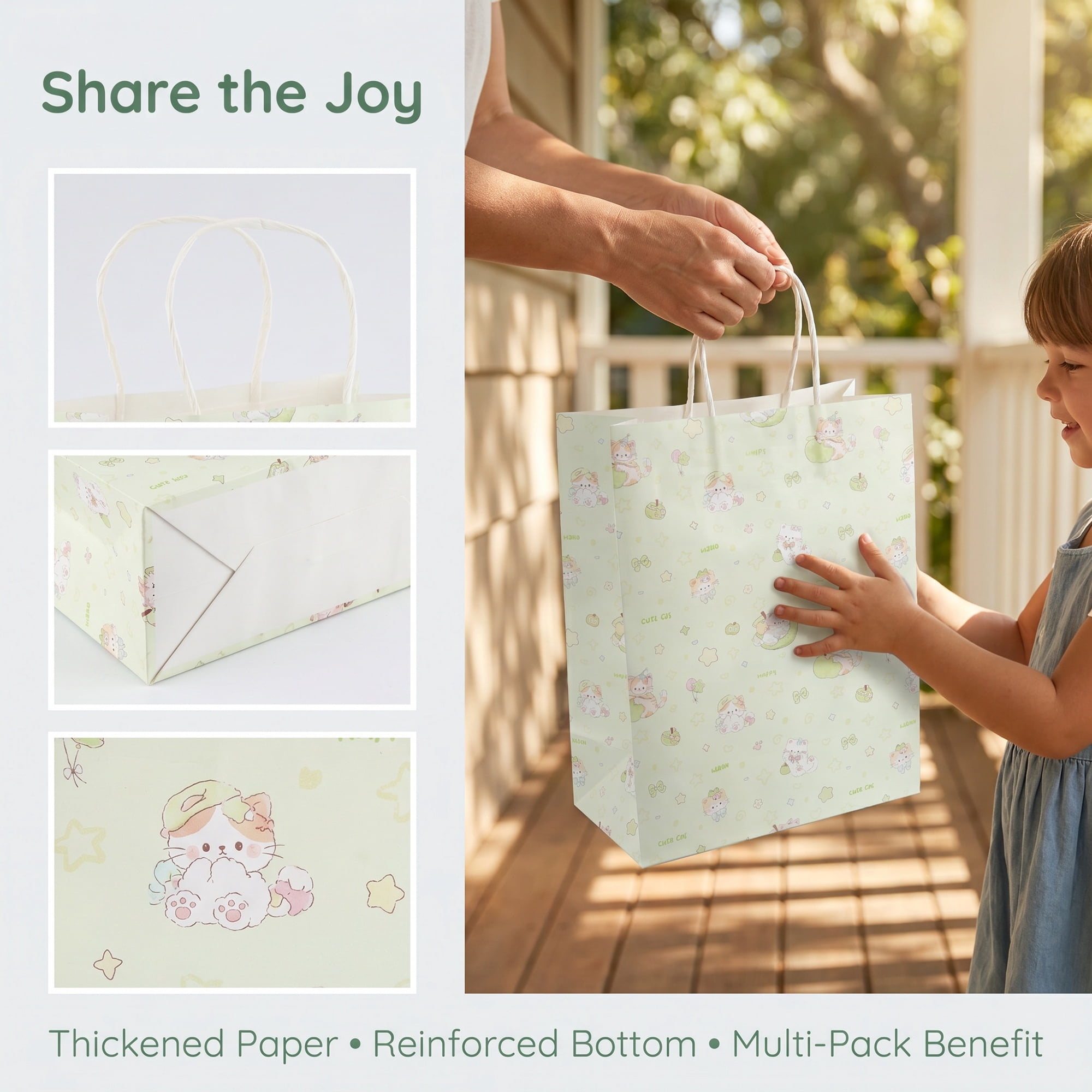 Unique Bargains 6Pcs Thick Cartoon Paper Gift Bags with Handles Green 8.3" x 4.3" x 10.6"