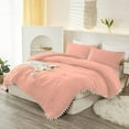 thumbnail image 3 of DNG Luxury 3 Piece Pom Pom Plain Pattern Comforter Set, 800 Thread Count, 100% Egyptian Cotton, White Vintage Pom-Pom Fringe Super Soft (Super King Size Peach Color), 3 of 9