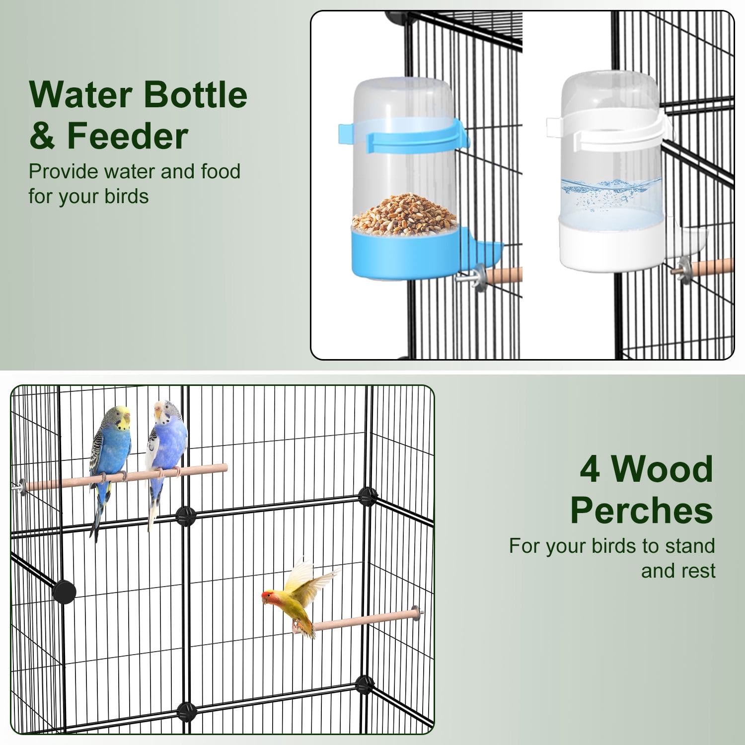 Zorpupoa 46in Spacious Indoor Bird Cage Pet Bird House with Lockable Wheels 2 Slide-Out Trays 4 Wooden Perches Feeder Set for Home Bird Care
