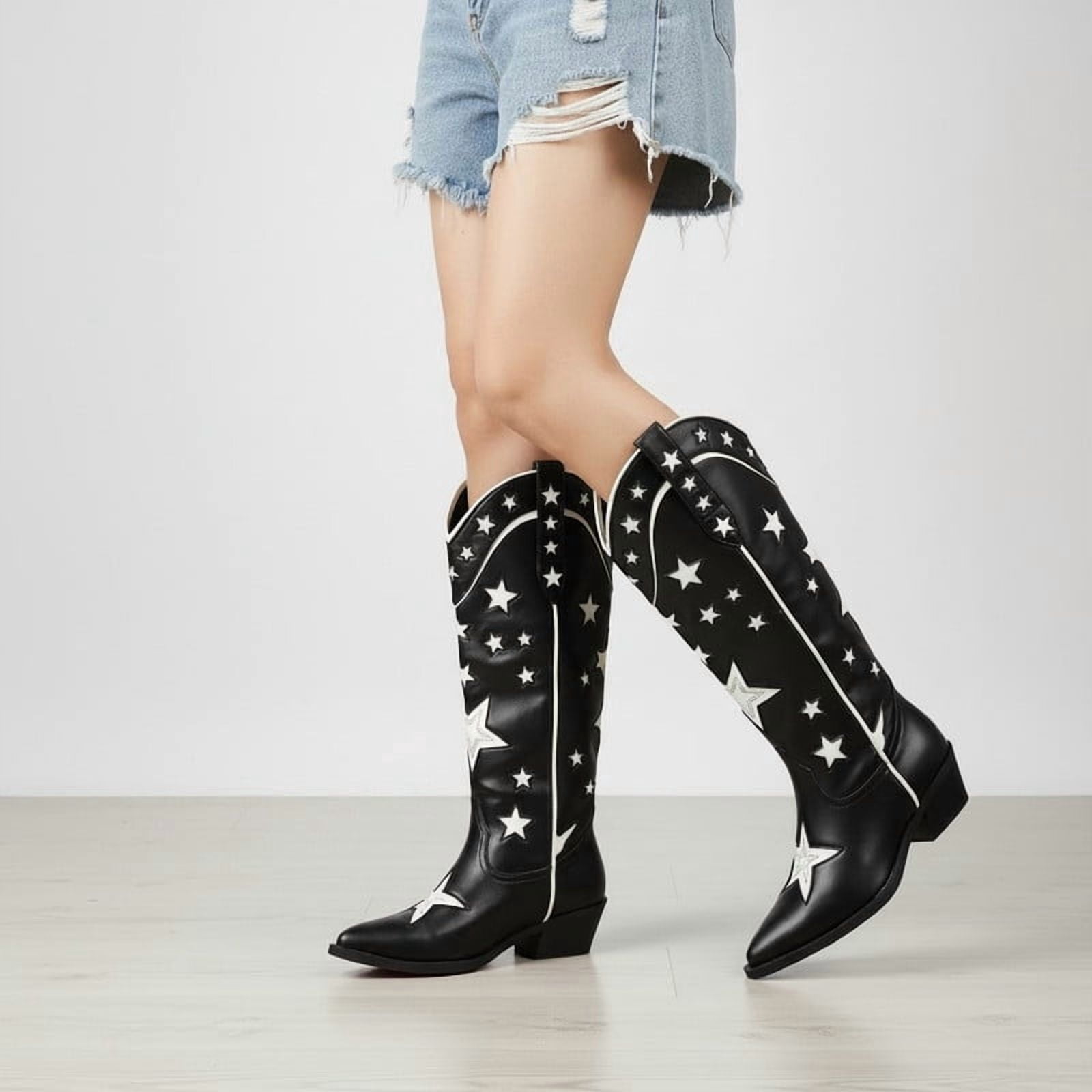 Women’s Star Details Knee High Western Boots