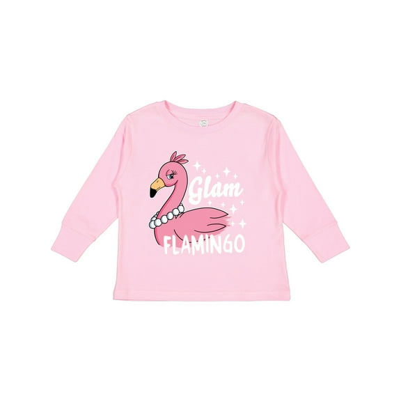 Inktastic Glam Pink Flamingo with Pearls Girls Long Sleeve Toddler T-Shirt
