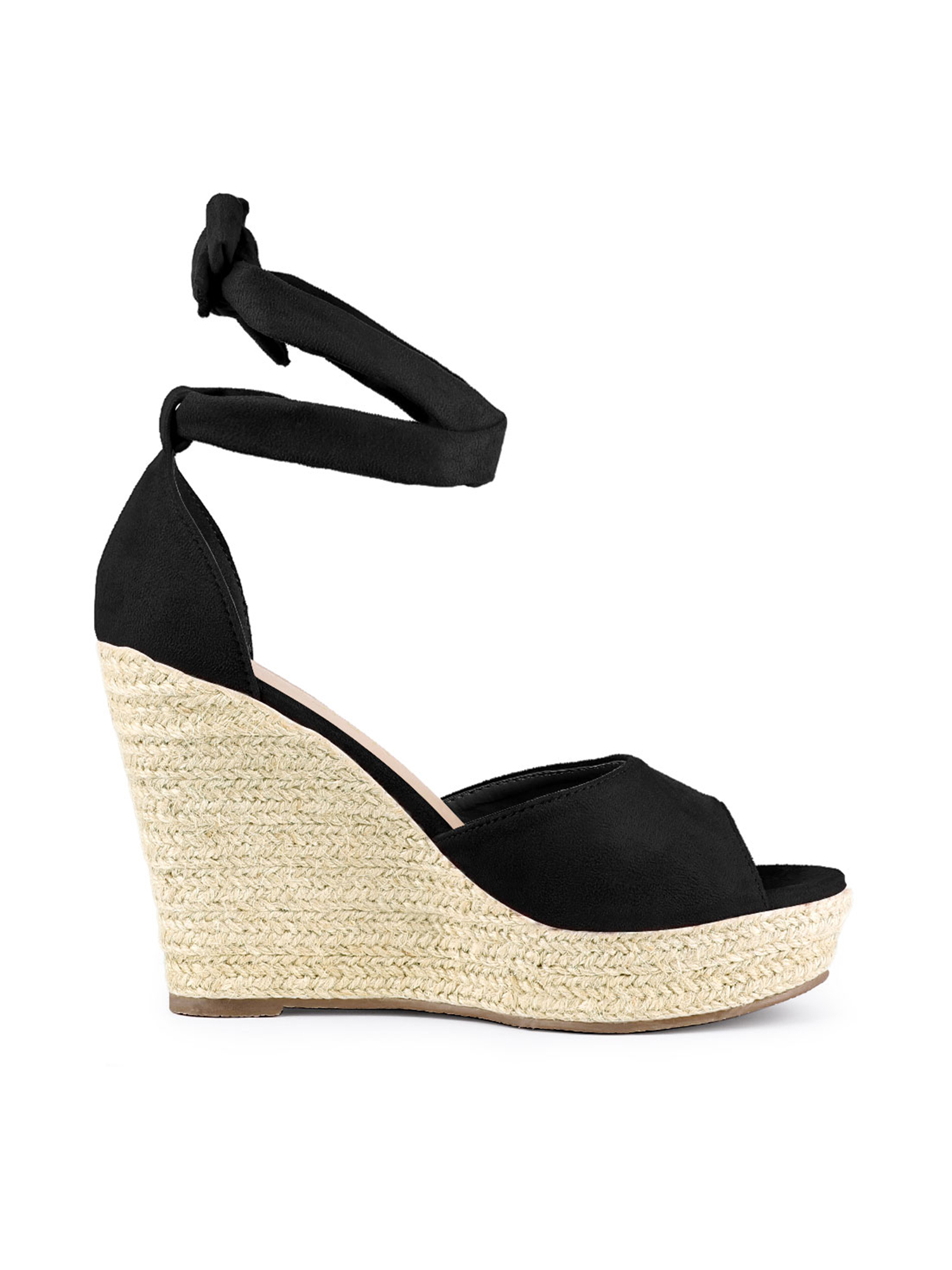 Unique Bargains Women's Espadrilles Tie Up Ankle Strap Sandals Black (Size 7.5)