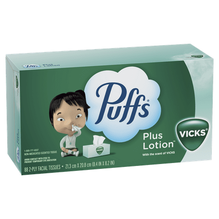 Puffs Plus Lotion with the Scent of Vick's Facial Tissue, 1 Family Size Box, 88 Tissues per Box,