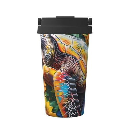 

Tebeau Sunflower Turtle Print Travel Coffee Mug Insulated Coffee Cup with Leakproof Lid Coffee Tumbler Reusable Coffee Cups with Seal Lid