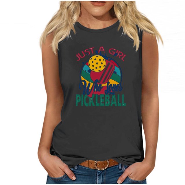 Débardeur pour Femmes Mode Décontractée Blouses Imprimées Baseball Col Rond T-Shirt Sans Manches