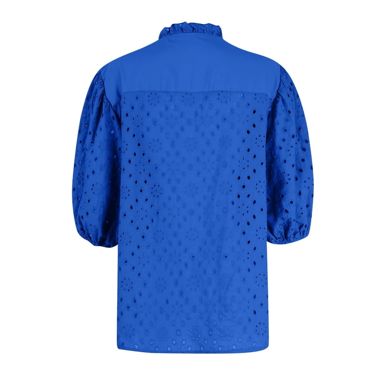 Knosfe Women's Eyelet Tops Puff Sleeve Tops Embroidered Dressy