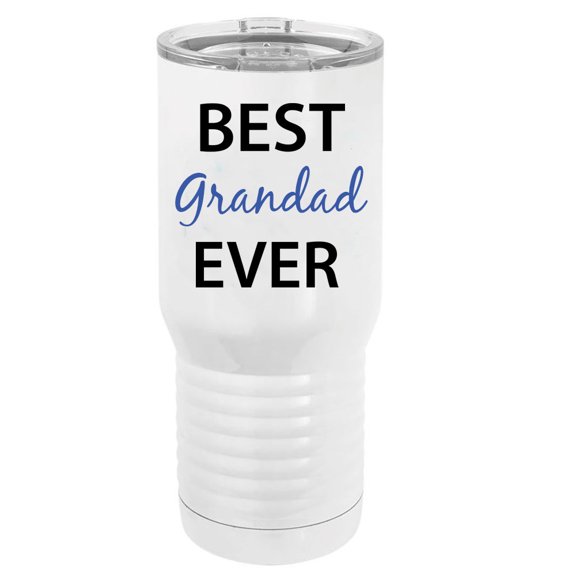 Best Grandad Ever Stainless Steel Vacuum Double-Walled Insulated 20 Oz Tumbler Travel Coffee Mug with Clear Lid, White