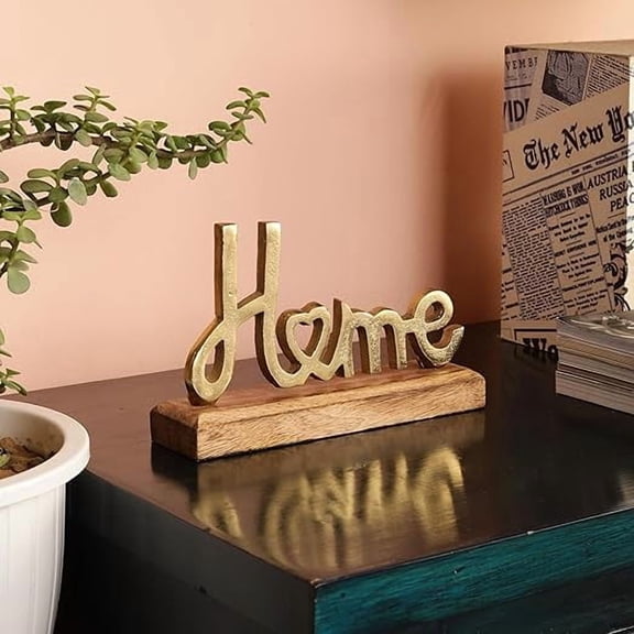AVOKA Home Sign Decor | Decorative Items For Home Living Room | Metal Word Sign with Wooden Base