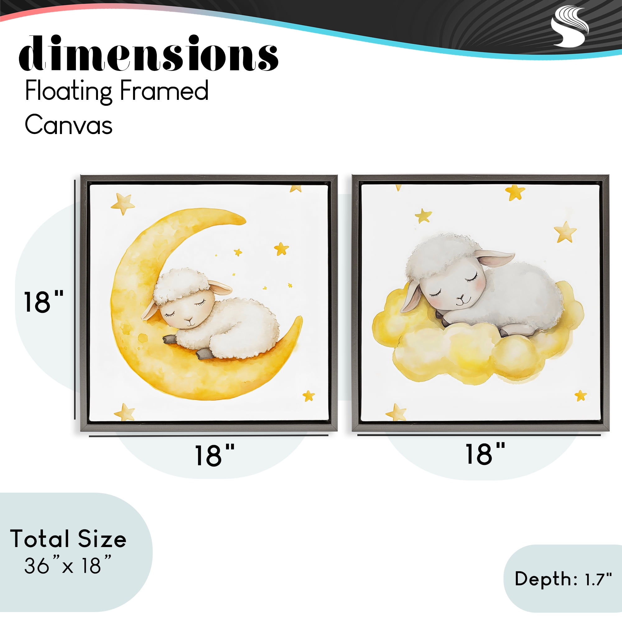 Stupell Industries Sleeping Sheep Cloud and Moon 2 Piece Gray Framed Floater Canvas Set, design by LSR Design Studio