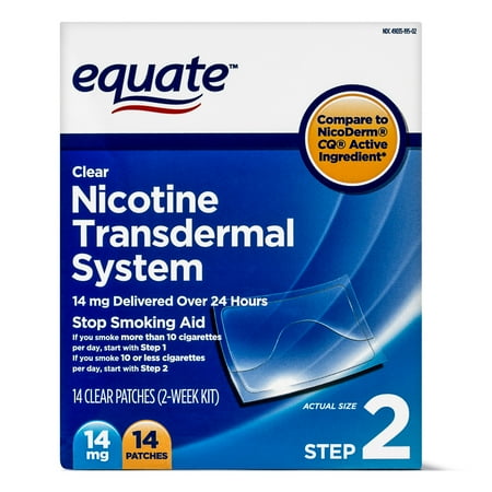 Equate Nicotine Transdermal System Step 2 Clear Patches, 14 mg, 14 (Best No Smoking Aids)