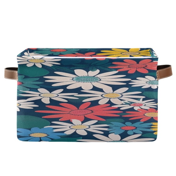 Cute Small Colorful Daisies Square Storage Bins with Handles Collapsible Containing Box 1 Pack