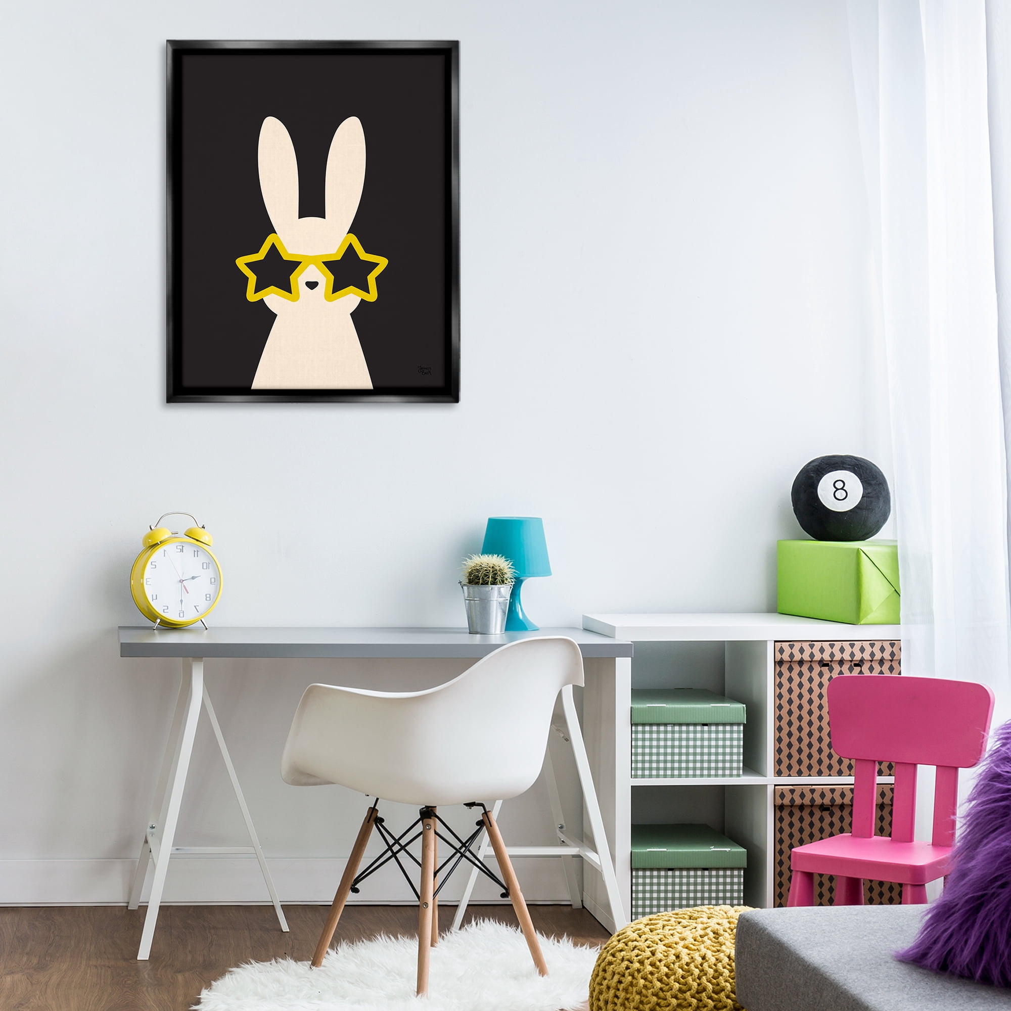 Stupell Industries Rabbit with Star Glasses Animals Painting Black Floater Framed Canvas Art Print Wall Art, 25 x 31