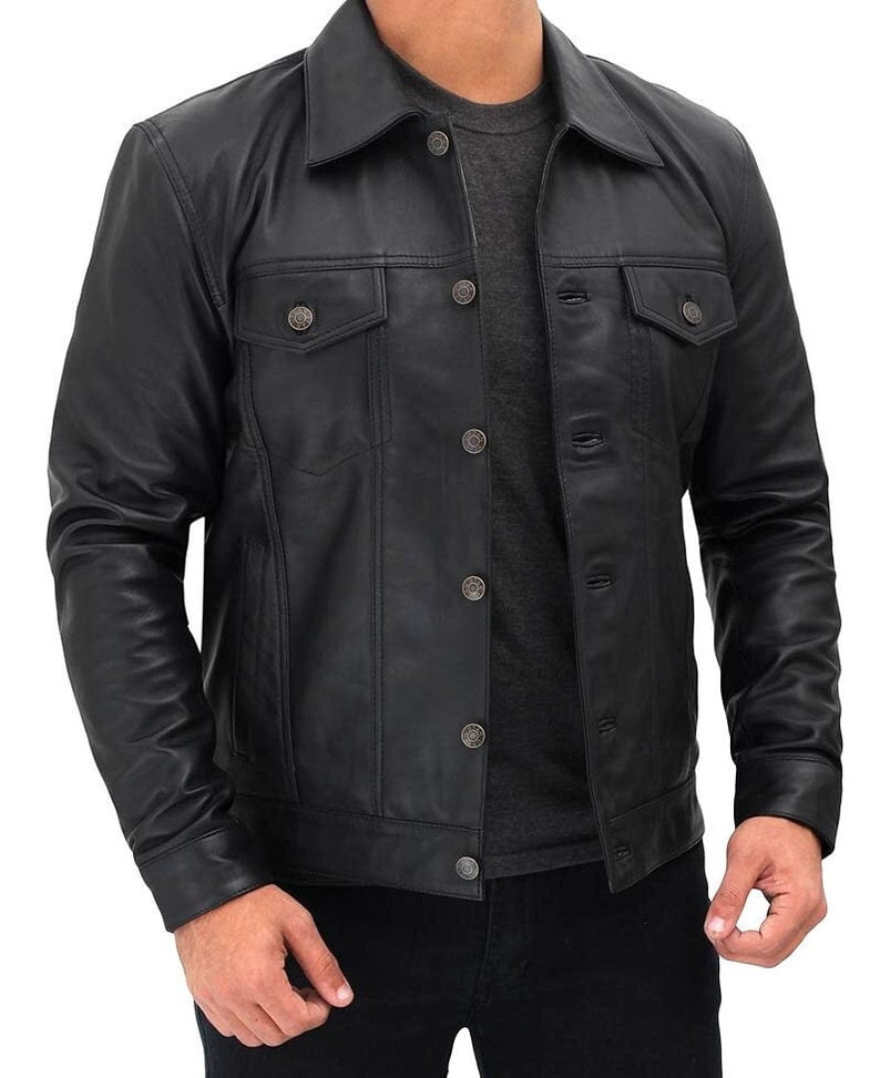 Trucker jacket | Men leather jacket 