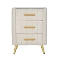 thumbnail image 3 of CRO Decor Wooden Nightstand with 3 Drawers and Metal Legs&Handles-Beige, 3 of 12
