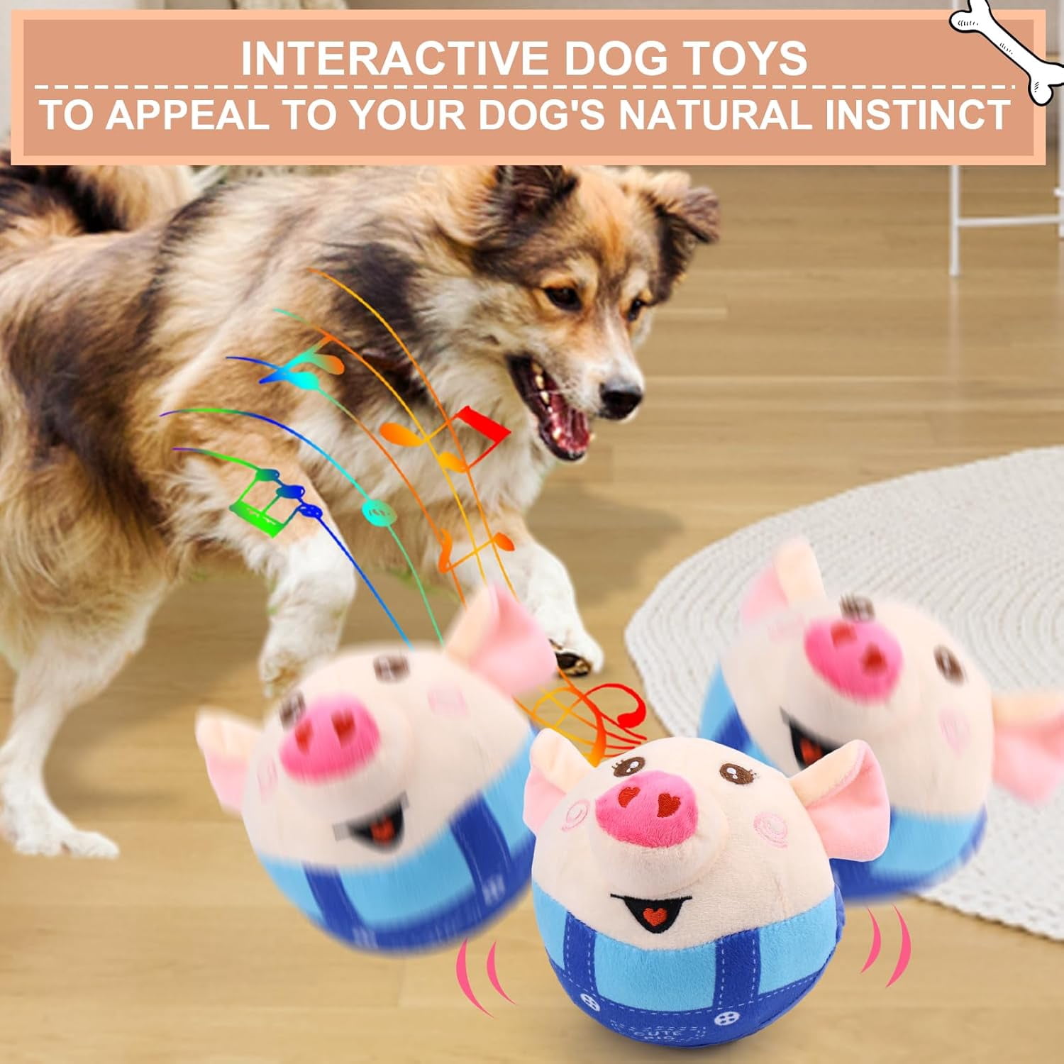 Interactive Dog Toys, Remote Control Version, Automatic Jumping Pig, The Perfect Gift to Keep Your Puppy Busy and Happy with Automatic Moving and Squeaking Sounds