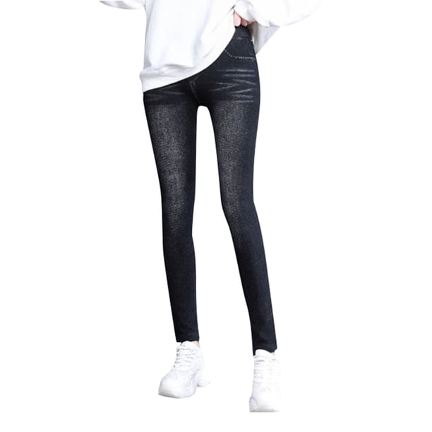 Leggings de mujer con forro polar y cintura alta - 80 % algodón, imitación denim, pantalones ajustados para abrigarse y estar cómoda en invierno