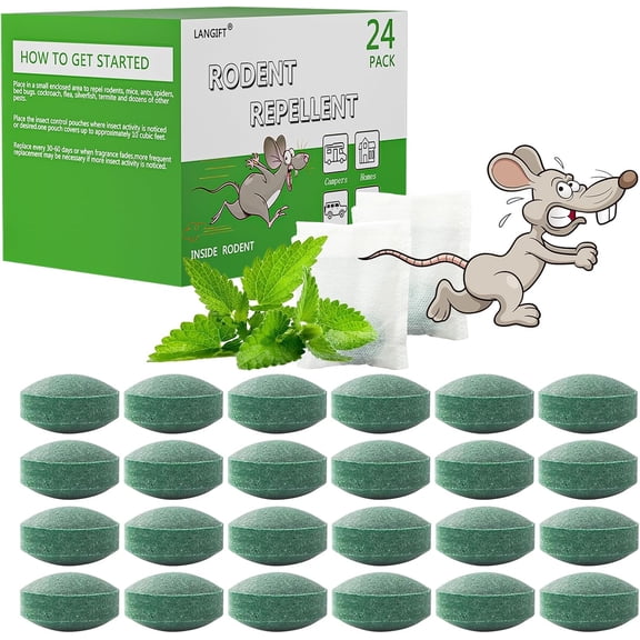 Mouse Rodent Repellent, 24 Pack Peppermint Oil Mouse Repellent Balls for Rats Mice Deterrent, Natural Mouse Traps for Indoor Outdoor Use, Keep Rodents Away from Garden and Home, Family & Pet Safe