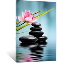 ZHONGYUTONG Zen Wall Art Stones Pink Lotus on Water Canvas Prints Spiritual Picture Bathroom Relaxing Artwork for Office Yoga Spa Meditation Room Framed (28.00" x 42.00")