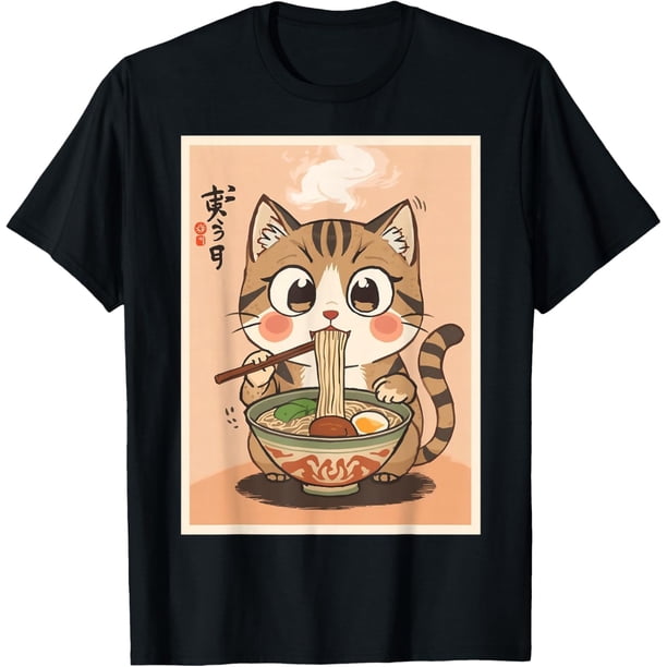 Kawaii Cat Eating Ramen Anime Merch Anime Gifts Camiseta