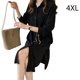 thumbnail image 1 of Vestido camisero Vestido midi de gasa transpirable con bolsillo informal de manga larga, Negro, 4XL Yuarrent AP001472-18B, 1 of 7
