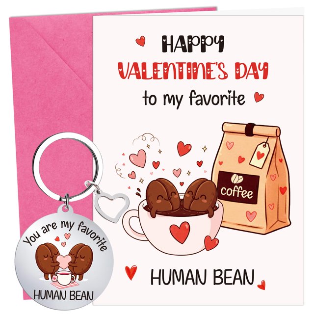 Set de regalo de tarjeta de San Valentín con llavero de café Silkovahamd