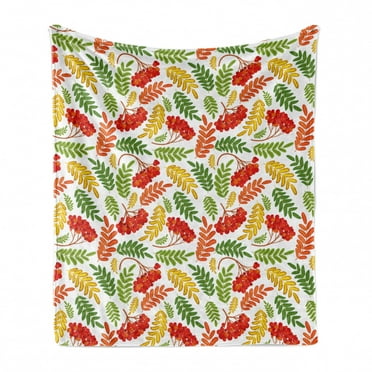 Rowan Soft Flannel Fleece Blanket, Autumnal Flora Wild Rural Nature Pattern Botanical Theme with Vibrant Colorful Leaves, Cozy Plush for Indoor and Outdoor Use, 50" x 60", Multicolor, by Ambesonne