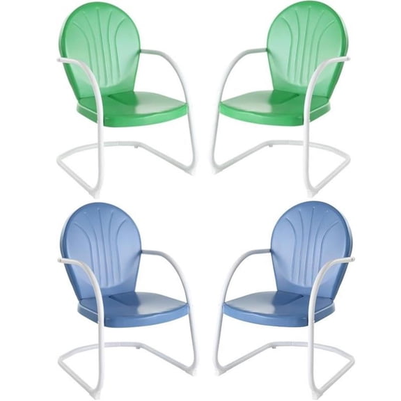 Home Square 4 Piece Metal Patio Chair Set in Grasshopper Green and Sky Blue