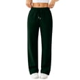 thumbnail image 2 of Wide Leg Sweatpants Women Baggy Fleece High Waisted Cotton Sweatpants Full Length Lightweight Athletic Workout Pants Dark Green S, 2 of 7