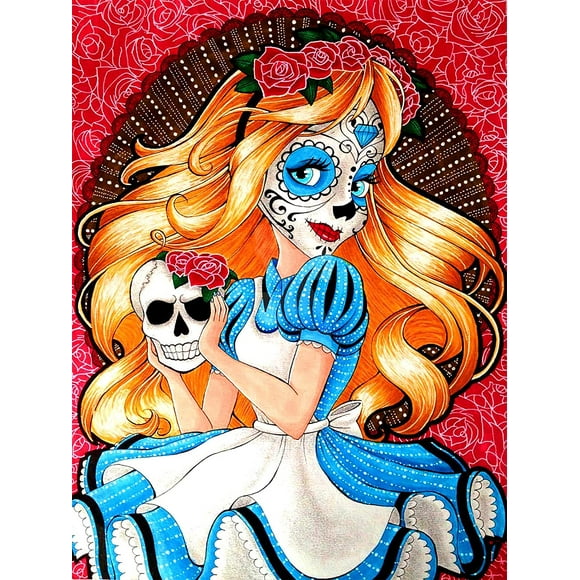 HTOOQ 5D Diamond Painting Kit Halloween, Paint with Diamonds Art Skull, Paint by Numbers Full Drill Round Rhinestone Craft Canvas for Home Wall Decor 12x16 inch