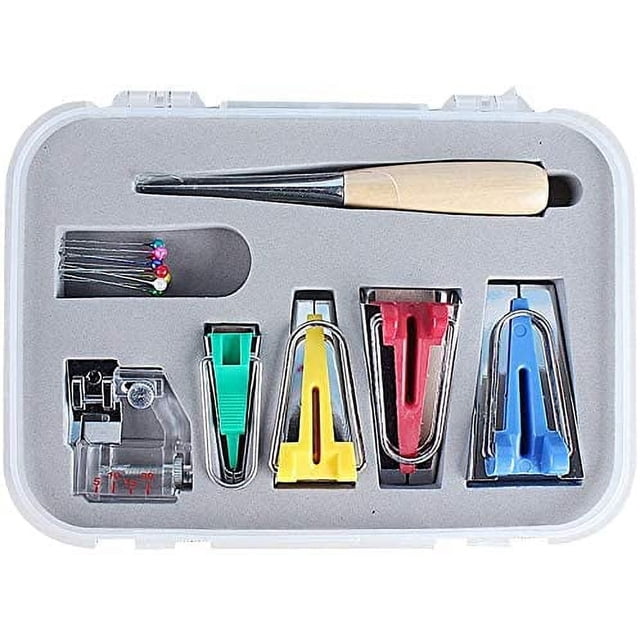 Un kit de encuadernación de 16 piezas para coser, acolchar, perforar y pies de encuadernación ajustables.