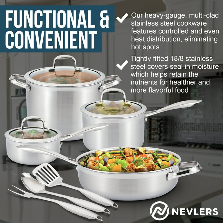 Nevlers 10 Piece Multi-Clad Stainless Steel Pots and Pans Set