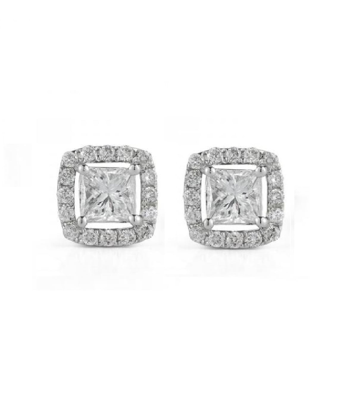Luxsly - 14K White Gold Round Halo Diamond Studs with 1.75CT of Total ...