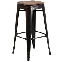 Flash Furniture 30" High Backless Black-Antique Gold Metal Barstool with Square Wood Seat