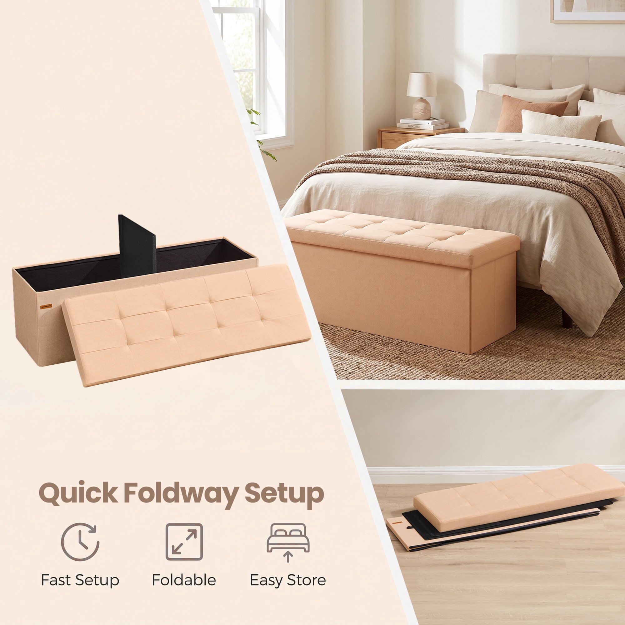 Ledrem 43-Inch Folding Storage Ottoman Bench, Foot Rest Stool, Apricot Orange