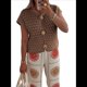 thumbnail image 3 of Suéter de Corta para Mujer, Cuello Redondo, Cárdigan de Punto de Crochet Calado, Camisas Casuales de Verano con Botones. Marrón S, 3 of 7