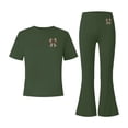thumbnail image 4 of Girls Army Green 2 Piece Outfit Set Short Sleeve Top Flare Pants Matching Summer Clothing for Kids,Size 14-15T, 4 of 6