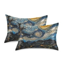 Yayeee Pillowcase Queen Size Set of 2 Satin Wrinkle Resistant Pillow Case, Swirling Starry Sky