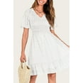 thumbnail image 6 of FreshPretty Womens V Neck Casual Vacation Dress Short Sleeve Smocked Swiss Dot Swing Ruffle Mini Beach Summer Dresses, 6 of 7