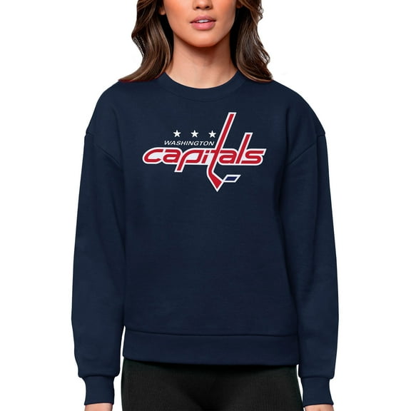 Women's Antigua Navy Washington Capitals Primary Logo Team Logo Victory Crewneck Pullover Sweatshirt